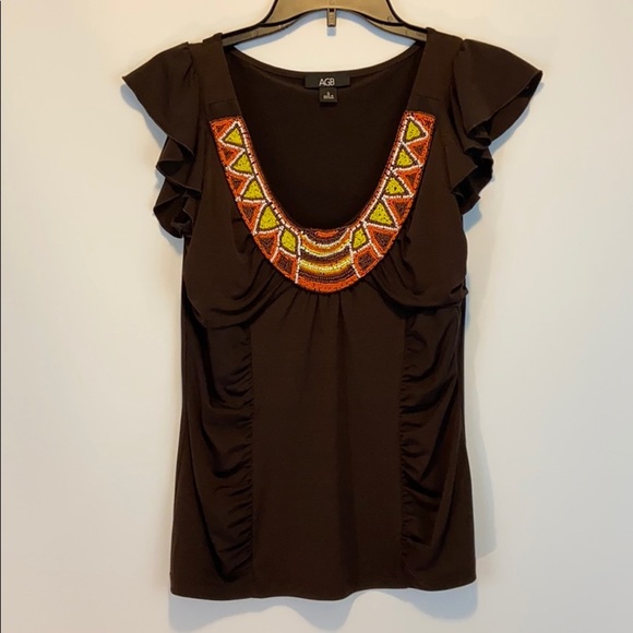 AGB Women’s Brown Beaded Tank Top Size Small - Picture 1 of 5